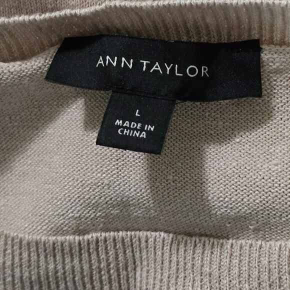 Ann‎ Taylor Wheat Beige Linen Blend Short Sleeve Boat Neck Sweater Size Large - Picture 5 of 5